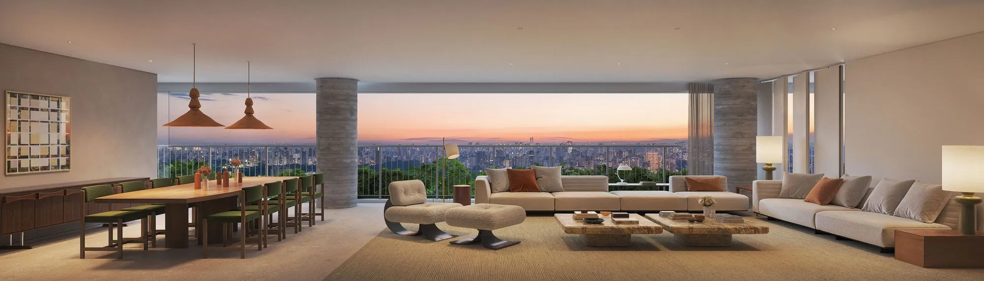 Eterno Alma Brasileira — Terraço com vista panorâmica para São Paulo ao pôr do sol